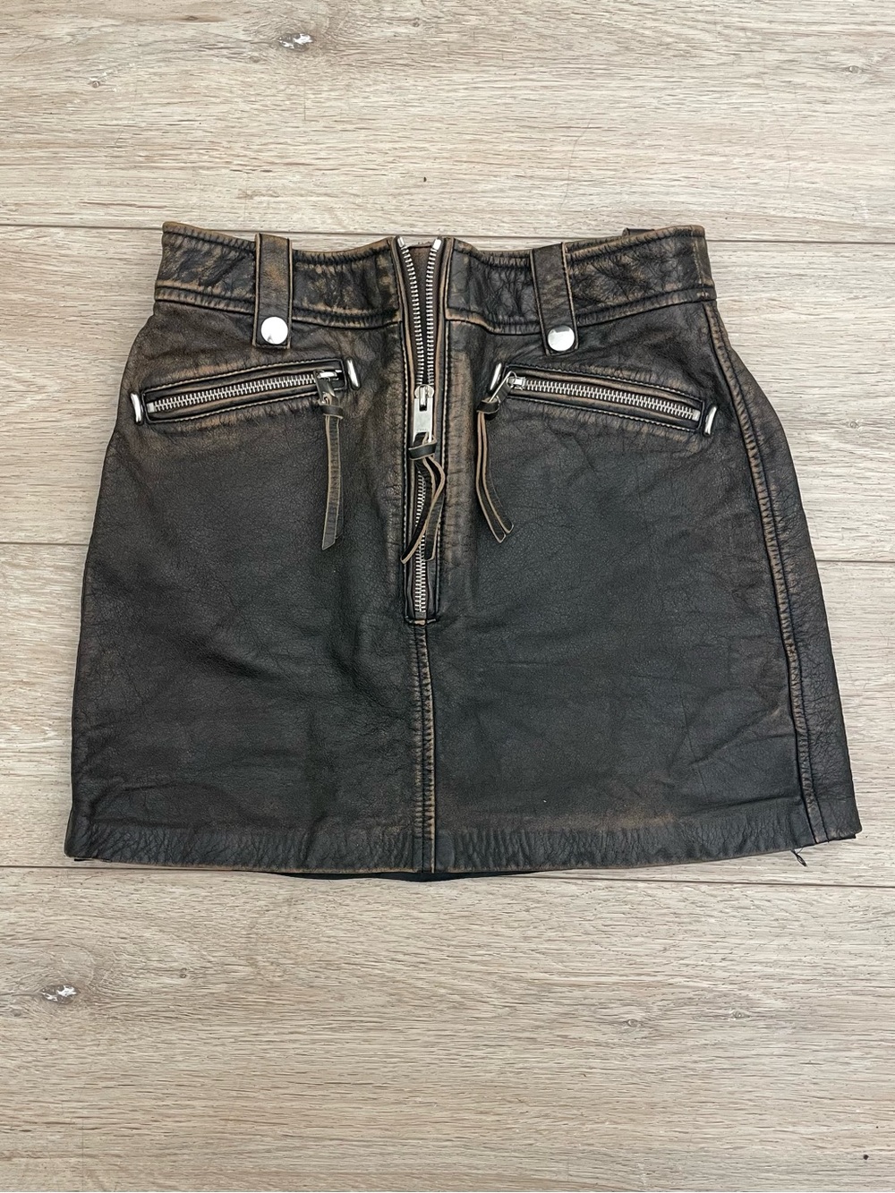 Diesel L-Emilia Skirt Brown  Cowhide Leather, Aged